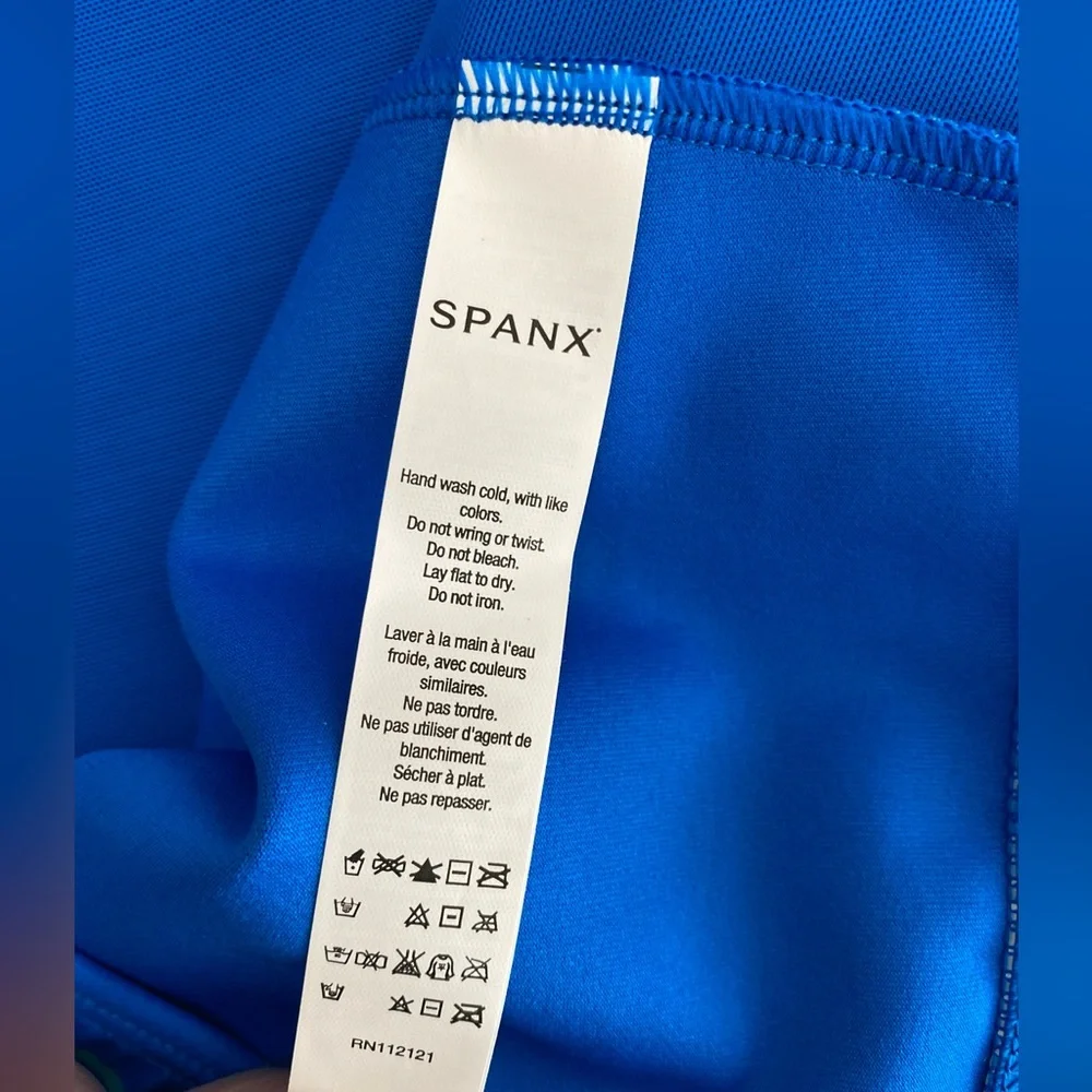 Spanx Flirty Skirted Swim Bottom Electric Blue Geo Bikini 12 NWT